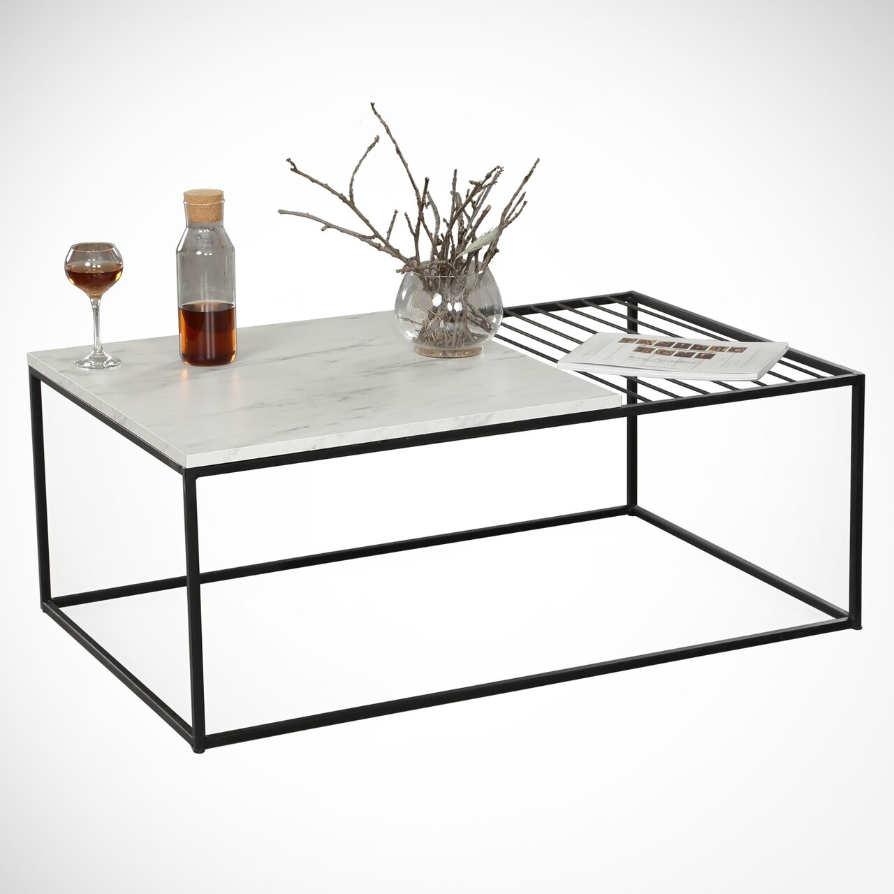Masuta de cafea Zinus Marmo, Comforty, 95x55x43 cm, alb/negru - imagine 7